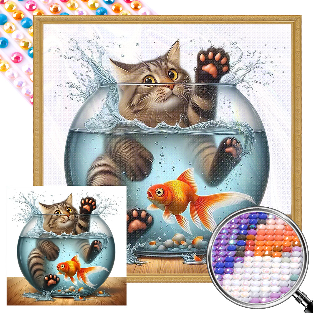 AB Diamond Painting - Full Round - Cat In Goldfish (40*40CM)
