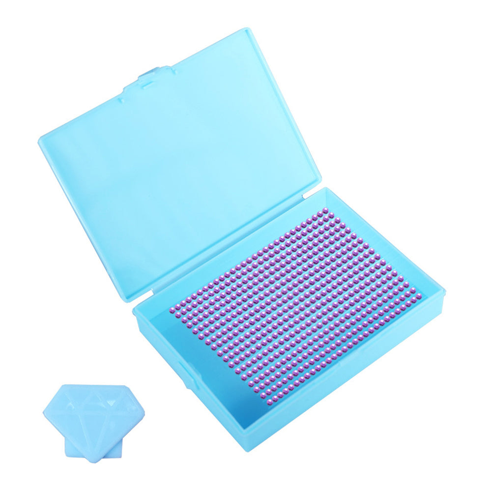 5D DIY Drills Plate with Lid Diamond Organizer Box for Art Crafts (Blue)