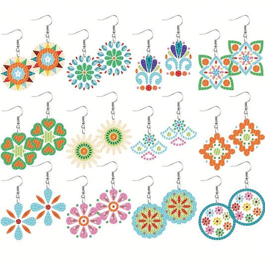 12 Pairs Diamond Painting Earrings DIY Diamond Art Earrings for Adults (A)