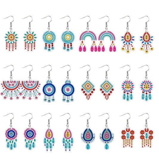 12 Pairs Diamond Painting Earrings DIY Diamond Art Earrings for Adults (B)
