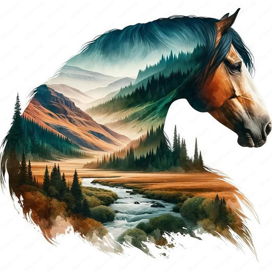 Diamond Painting - Full Round - Mountain Silhouette Horse (40*40CM)