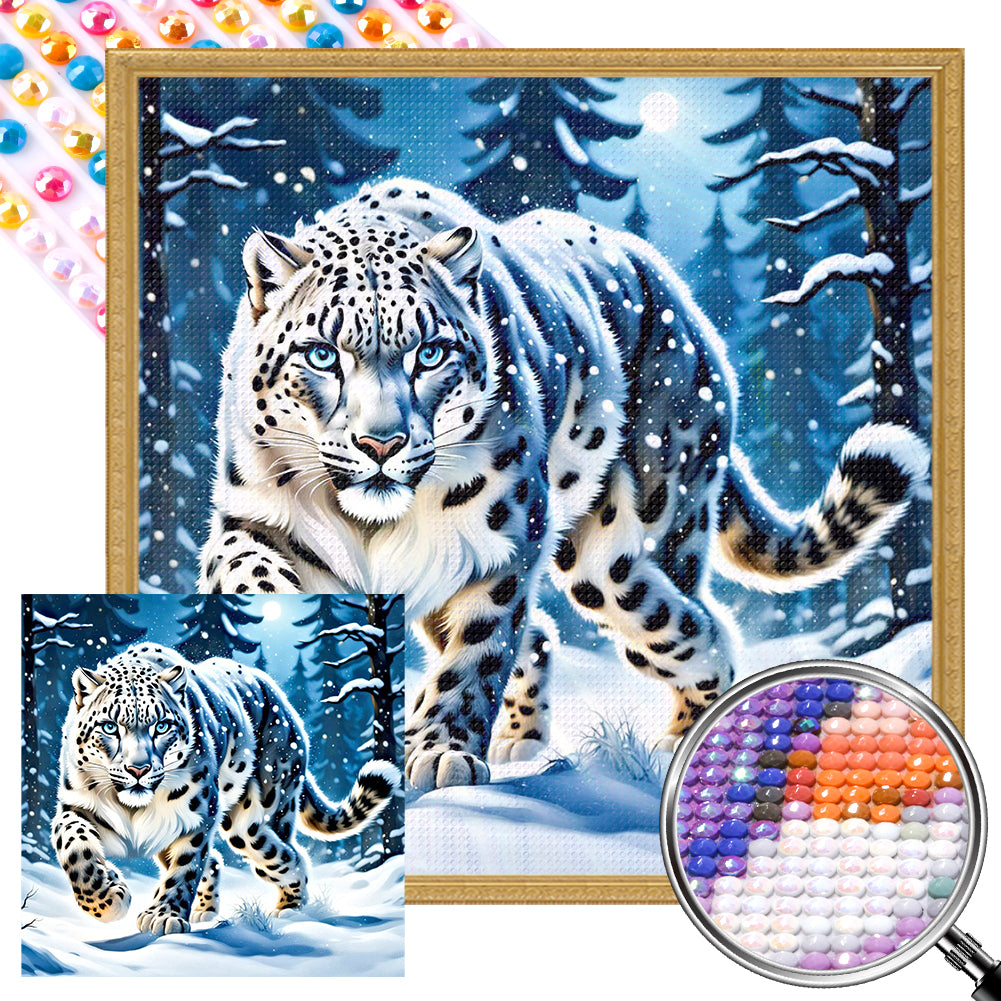 AB Diamond Painting - Full Round - Snow Leopard In The Snow (40*40CM)