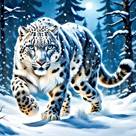 AB Diamond Painting - Full Round - Snow Leopard In The Snow (40*40CM)