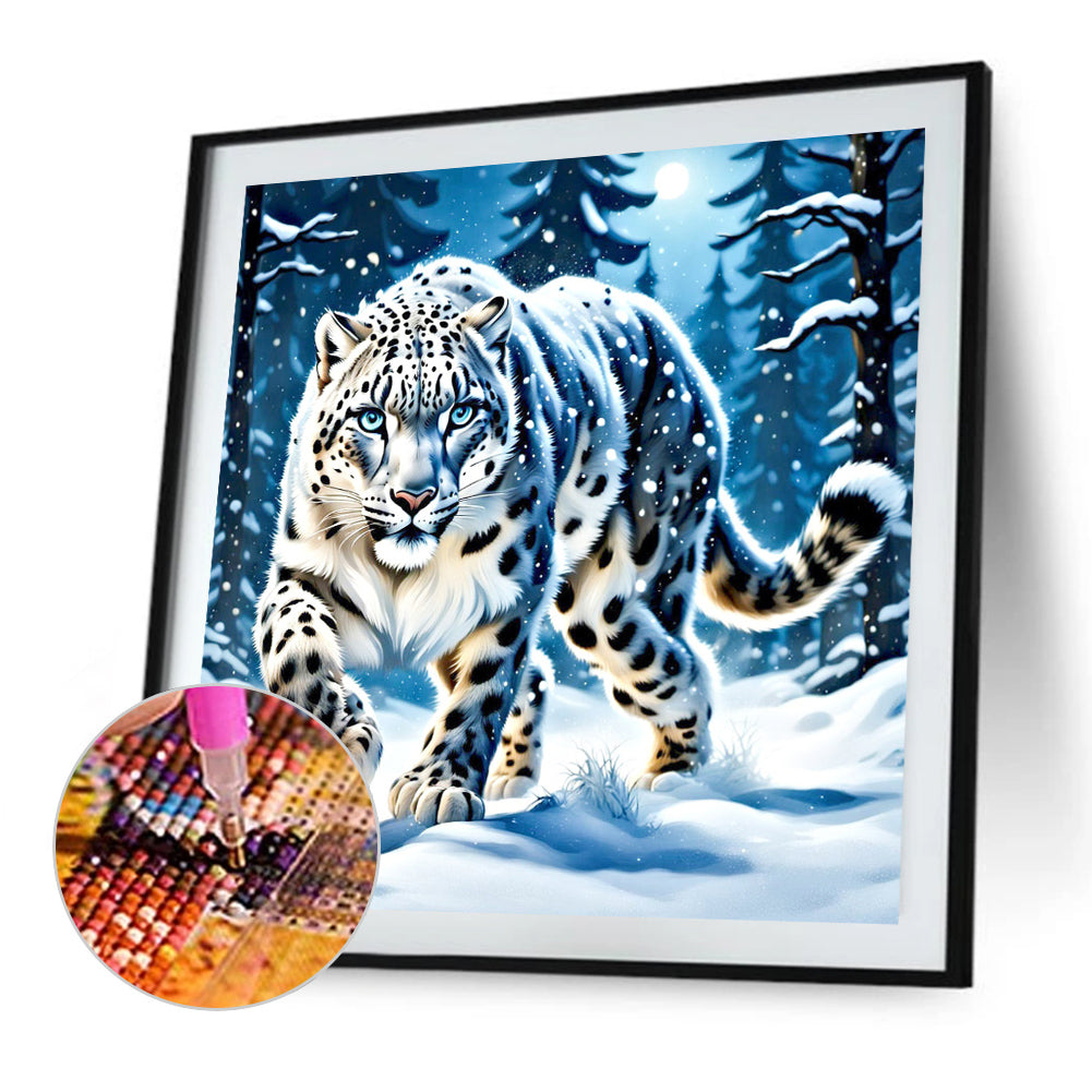 AB Diamond Painting - Full Round - Snow Leopard In The Snow (40*40CM)