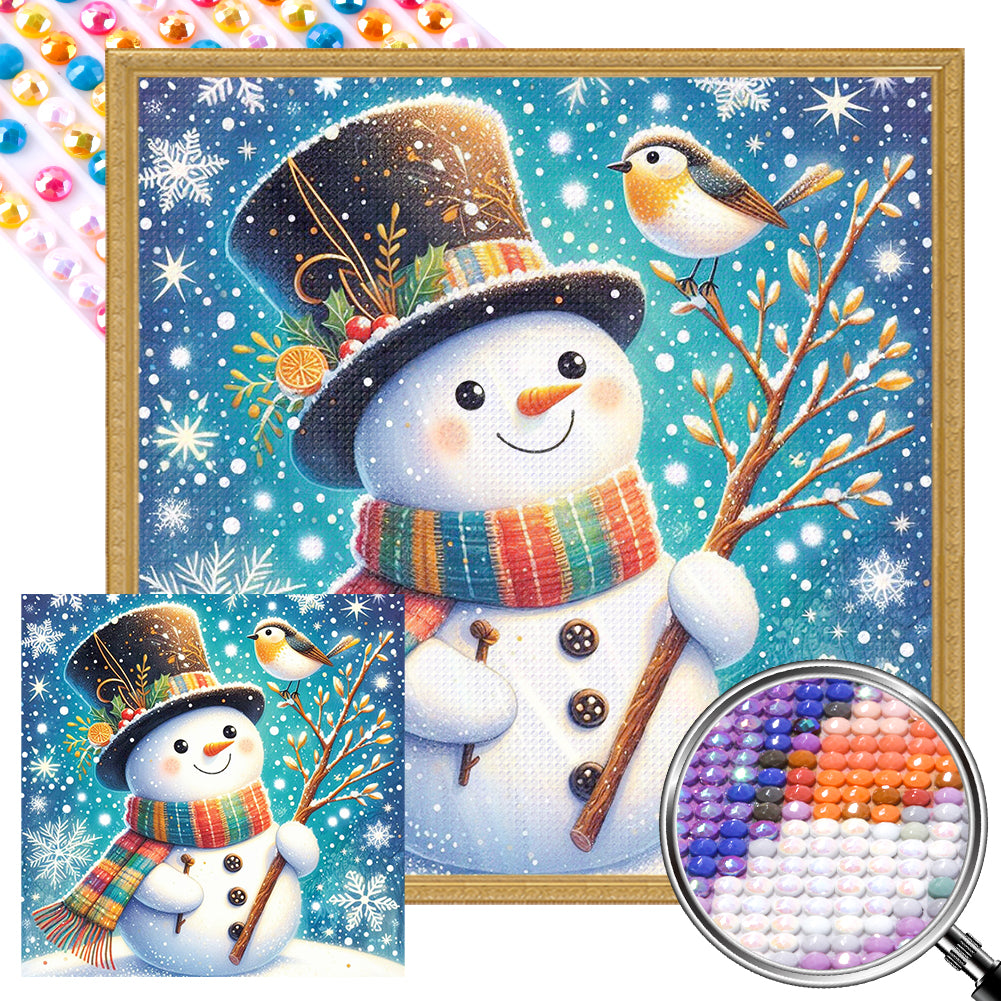 AB Diamond Painting - Full Round - Snowman And Bird (40*40CM)