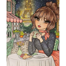 Load image into Gallery viewer, AB Diamond Painting - Full Round - Girl Drinking Coffee In Paris (40*50CM)
