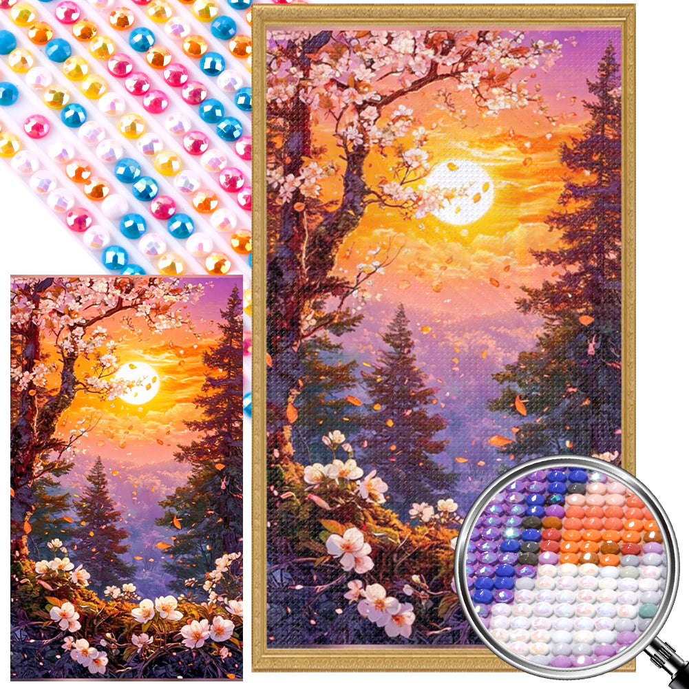 AB Diamond Painting - Full Round - Flowers, Forest And Sun (40*70CM)