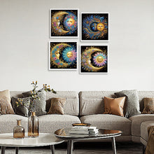 Load image into Gallery viewer, 4 Pcs Diamond Painting - Partial Special Shaped - Flowers And Stars And Moon (30*30CM)
