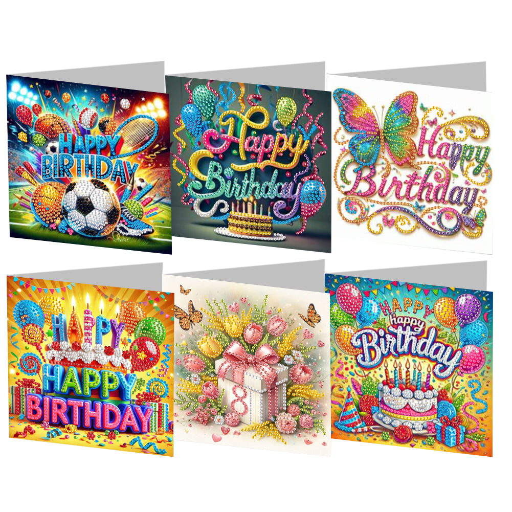 6PCS Birthday DIY Diamond Art Greeting Cards Congratulations Cards & Gifts