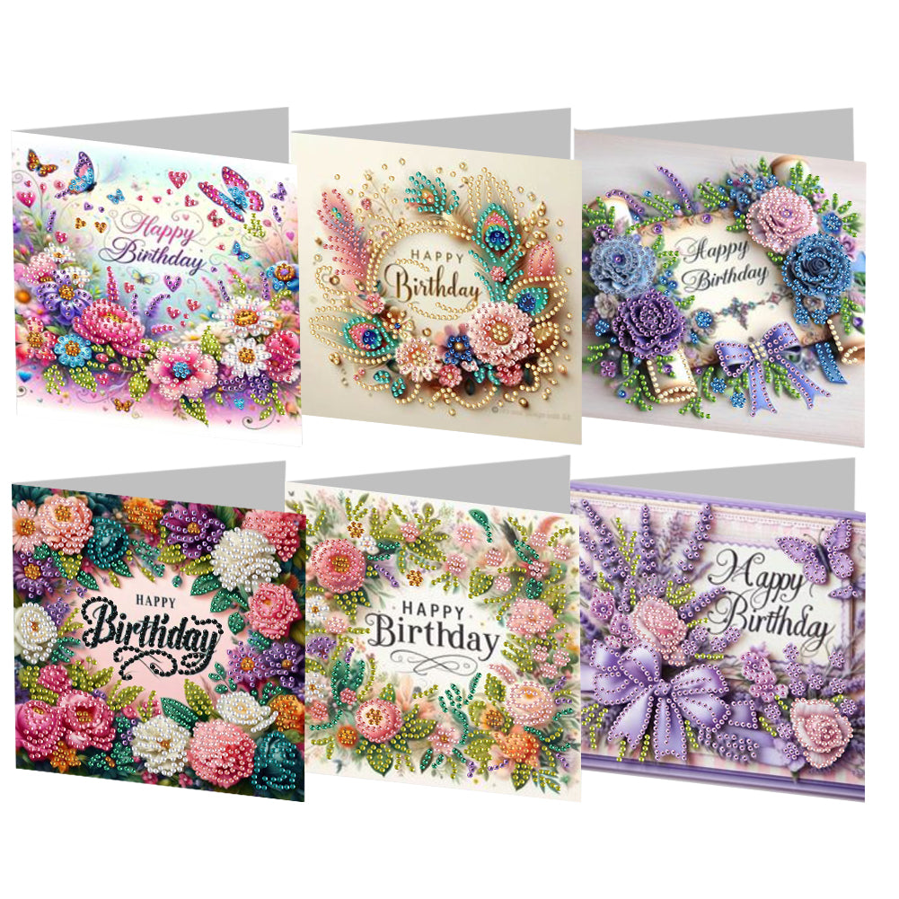 6PCS Birthday DIY Diamond Art Greeting Cards Congratulations Cards & Gifts