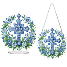 Load image into Gallery viewer, 2Pcs Desktop Diamond Art Kits Blue And White Porcelain Cross Bedroom Table Decor
