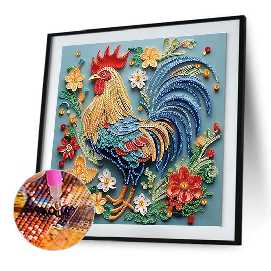 Diamond Painting - Partial Special Shaped - Paper Quilling Rooster (30*30CM)