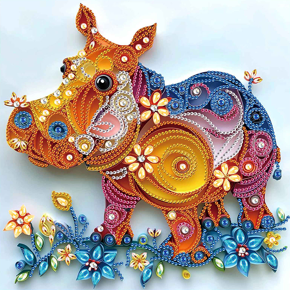 Diamond Painting - Partial Special Shaped - Paper Quilling Hippo (30*30CM)