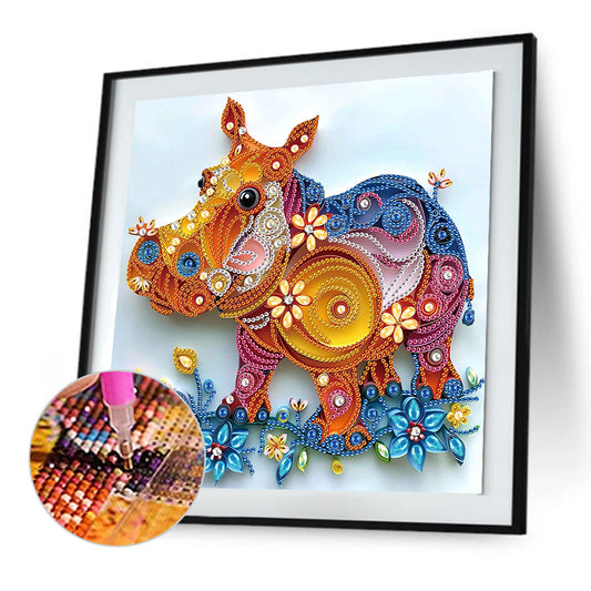 Diamond Painting - Partial Special Shaped - Paper Quilling Hippo (30*30CM)