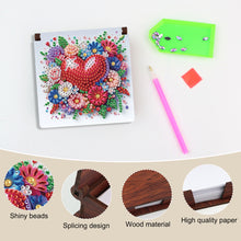 Load image into Gallery viewer, Wood Heart Flower Diamond Painting Memo Pad Holder Mosaic Kit for Home Office
