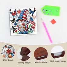 Load image into Gallery viewer, Wood Independence Day Gnome Diamond Painting Memo Pad Holder Mosaic Kit

