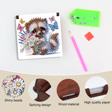 Load image into Gallery viewer, Wood Raccoon Flower Diamond Painting Memo Pad Holder Mosaic Kit for Home Office
