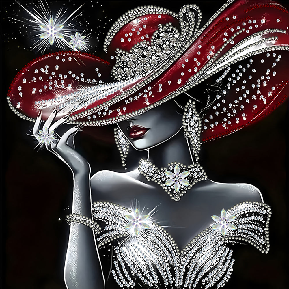 Diamond Painting - Partial Special Shaped - Elegant Top Hat Lady (30*30CM)