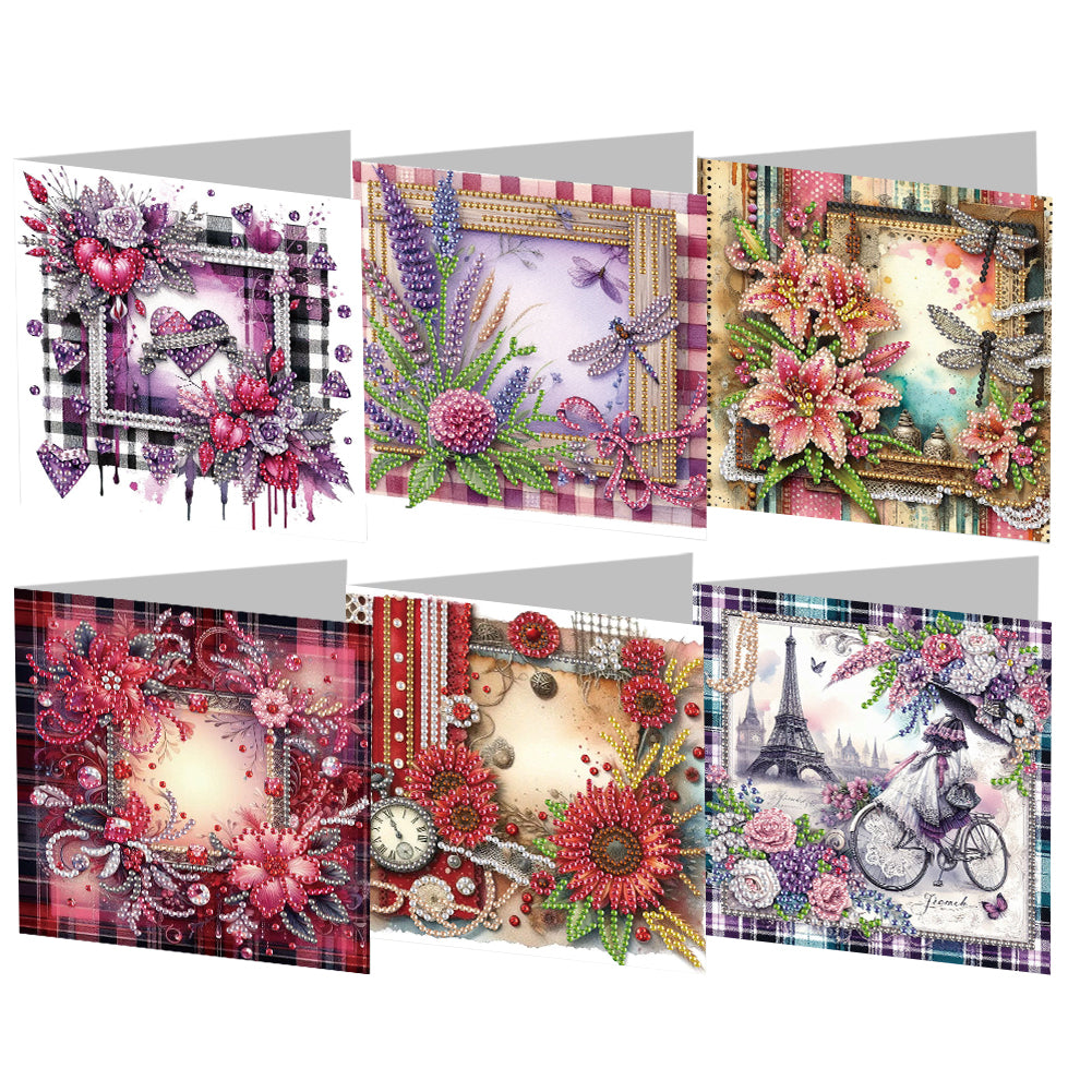 6pcs Diamond Painting Greeting Cards Diamond Art Cards for Adults (Flower Scene)