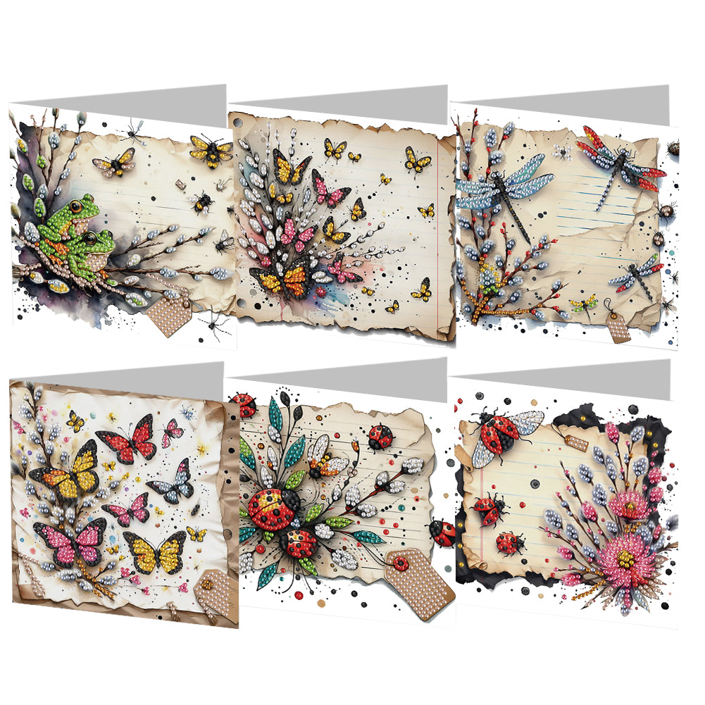 6pcs Diamond Painting Greeting Cards DIY Diamond Art Cards (Insect Butterfly)