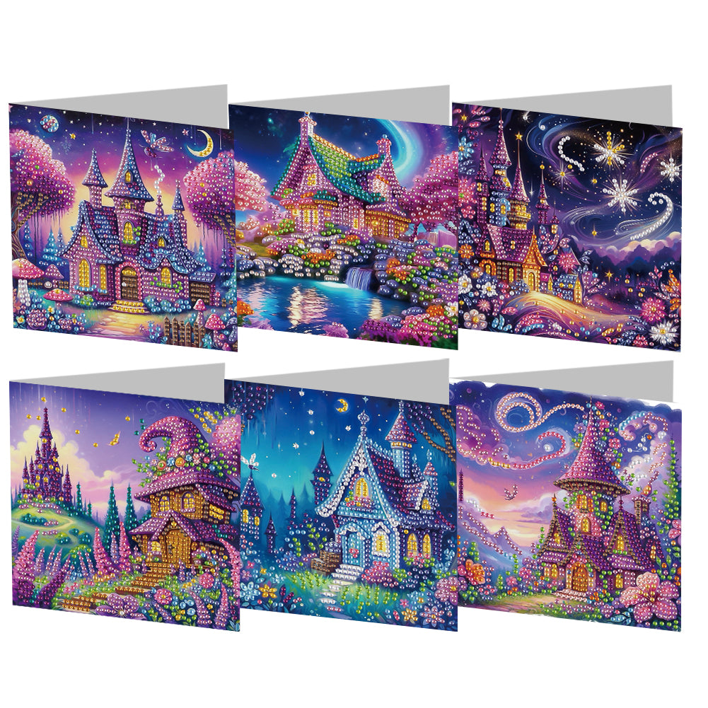6pcs Diamond Painting Greeting Cards DIY Diamond Art Cards for Adults (Castle)