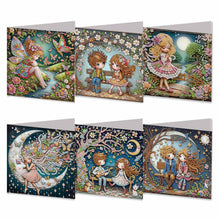 Load image into Gallery viewer, 6pcs Diamond Painting Greeting Cards DIY Diamond Art Cards (Cartoon Girl)
