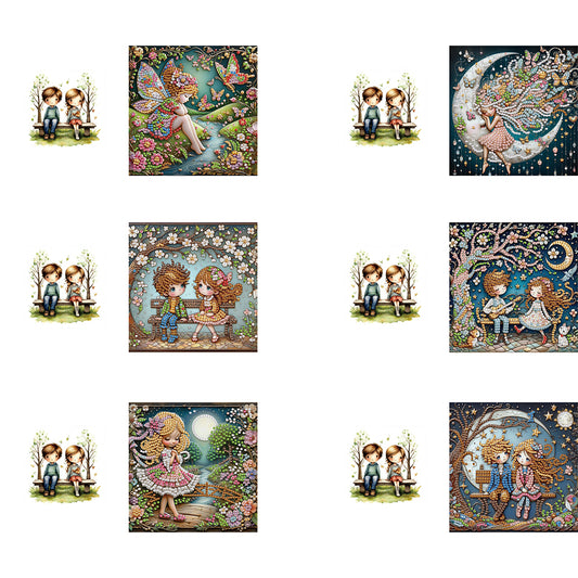6pcs Diamond Painting Greeting Cards DIY Diamond Art Cards (Cartoon Girl)