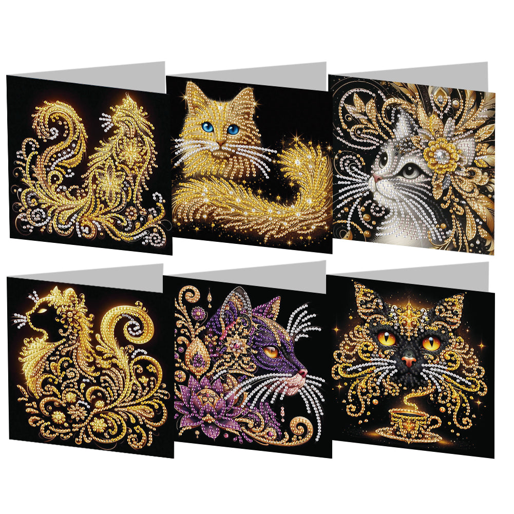 6pcs Diamond Painting Greeting Cards DIY Diamond Art Cards for Adults (Cat)