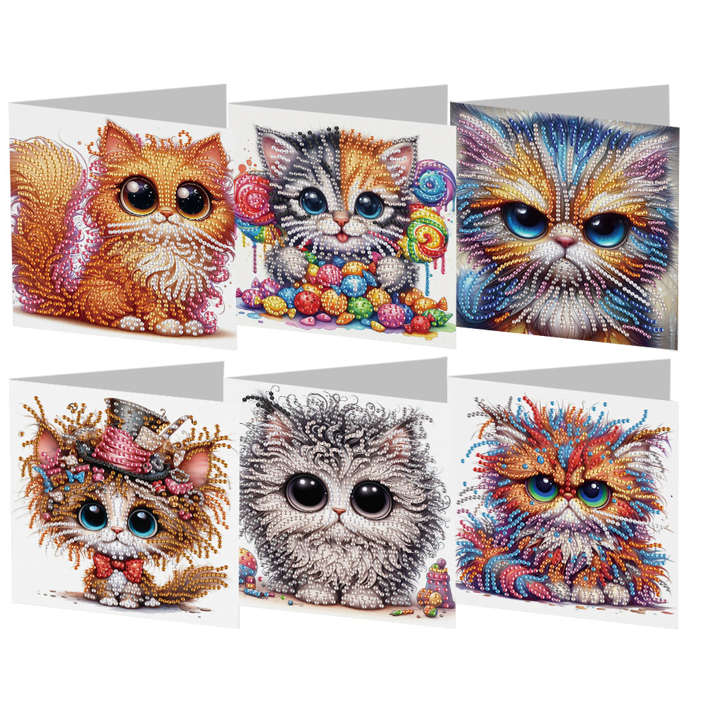 6pcs Diamond Painting Greeting Cards DIY Diamond Art Cards for Adults (Kitten)
