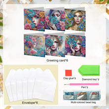 Load image into Gallery viewer, 6pcs Diamond Painting Greeting Cards Diamond Art Cards for Adults (Flower Girl)
