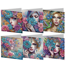 Load image into Gallery viewer, 6pcs Diamond Painting Greeting Cards Diamond Art Cards for Adults (Flower Girl)
