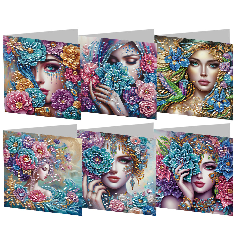 6pcs Diamond Painting Greeting Cards Diamond Art Cards for Adults (Flower Girl)