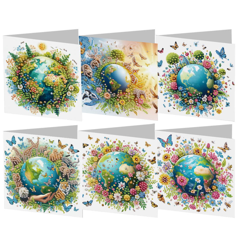 6pcs Diamond Painting Greeting Cards DIY Diamond Art Cards for Adults (Earth)