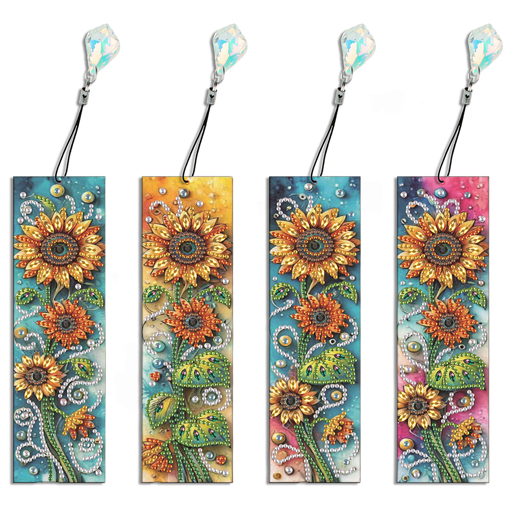 4 Pcs Diamond Painting Bookmarks DIY Diamond Art Bookmarks Kits (Sunflower)