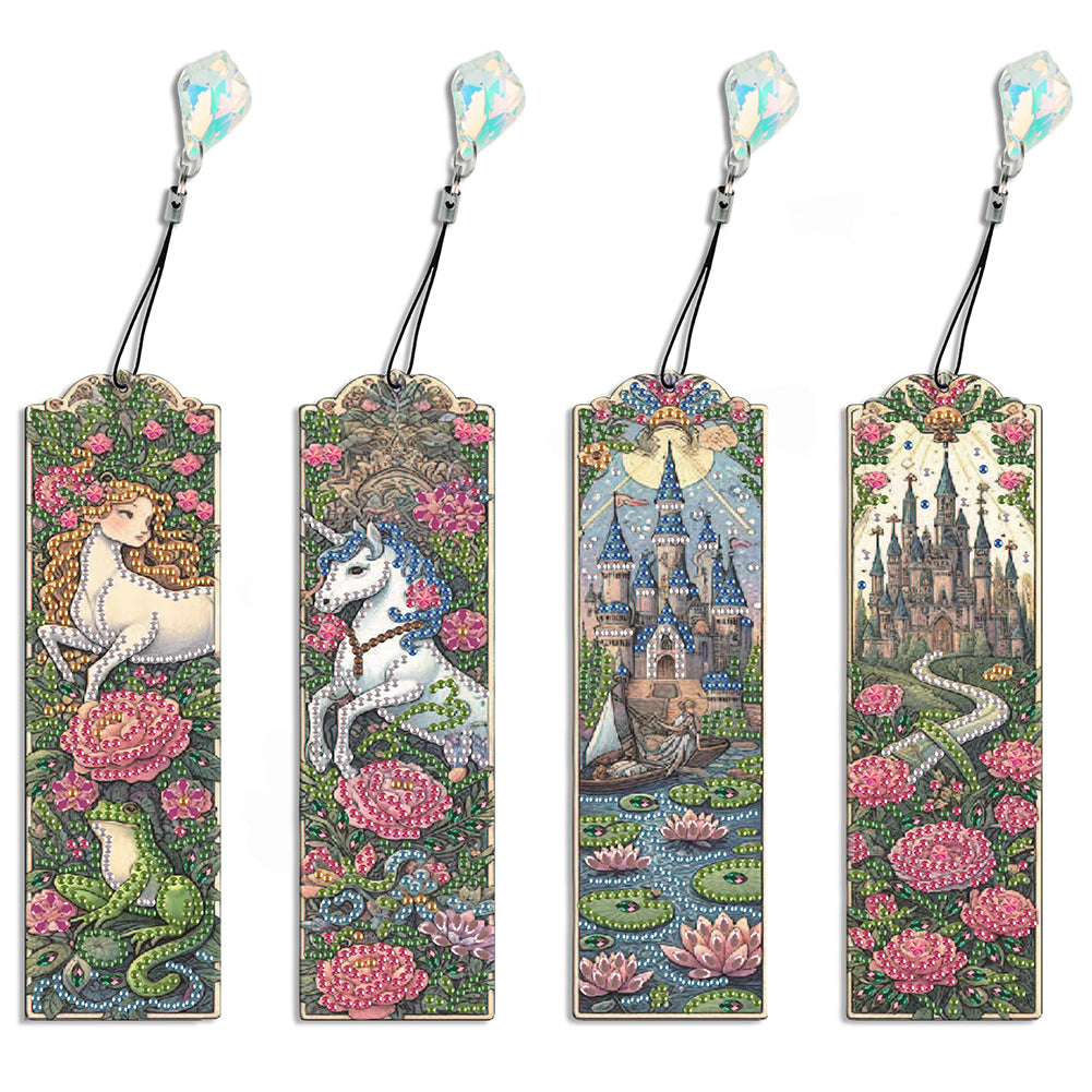 4 Pcs Diamond Painting Bookmarks DIY Diamond Art Bookmarks Kits (White Horse)