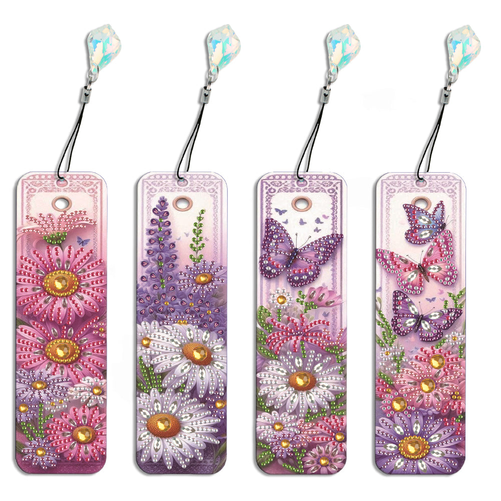 4 Pcs Diamond Painting Bookmarks DIY Diamond Art Bookmarks Kits (Flower)
