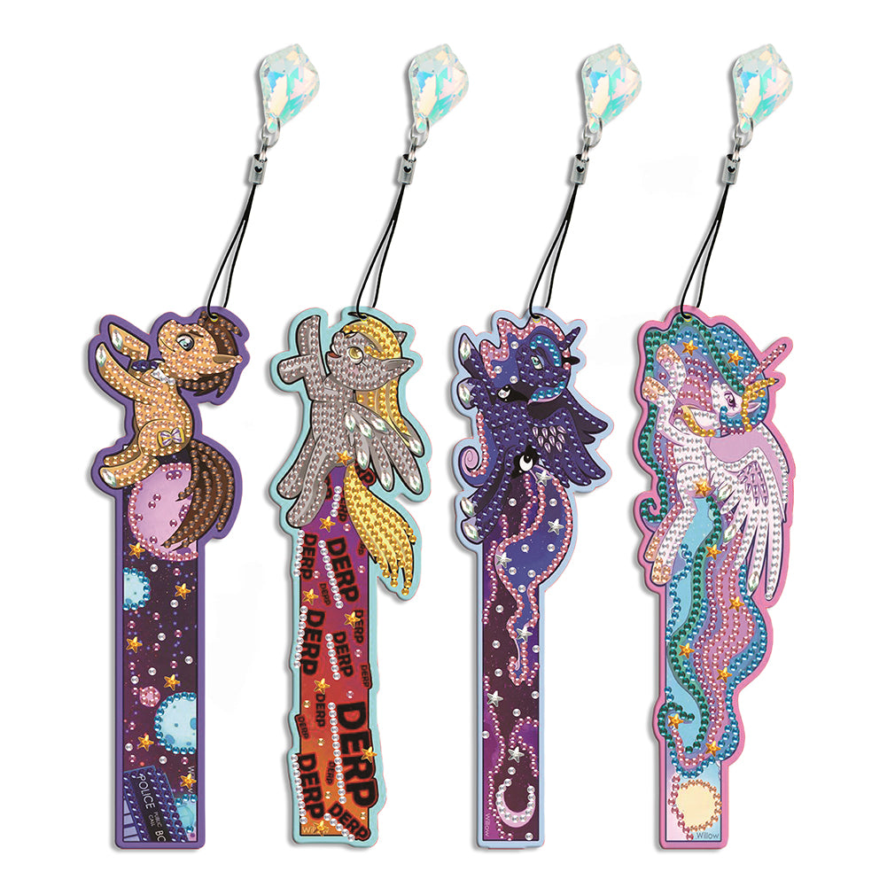 4 Pcs Diamond Painting Bookmarks DIY Diamond Art Bookmarks Kits (Rainbow Horse)