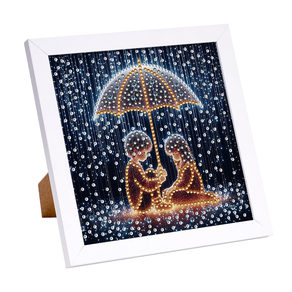 Diamond Painting - Partial Special Shaped - Boy And Girl On Rainy Night (18*18CM)