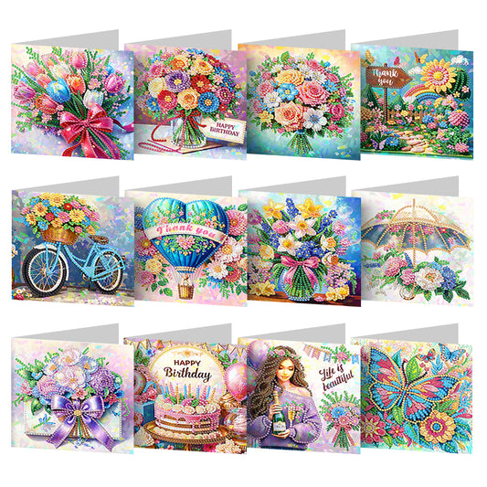 12pcs Diamond Painting Greeting Cards Handmade Diamond Art Cards for Adults (B)