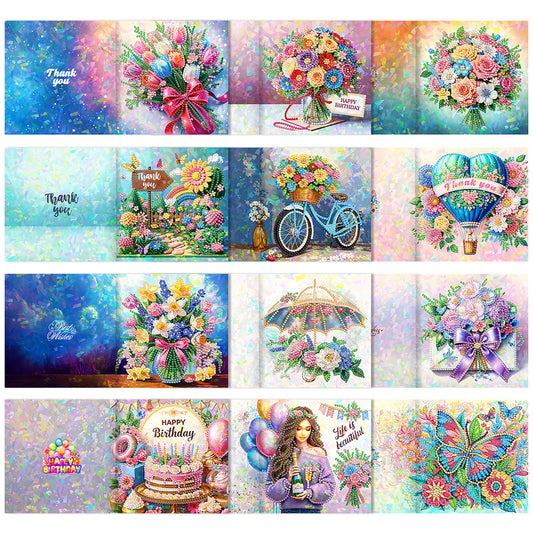 12pcs Diamond Painting Greeting Cards Handmade Diamond Art Cards for Adults (B)