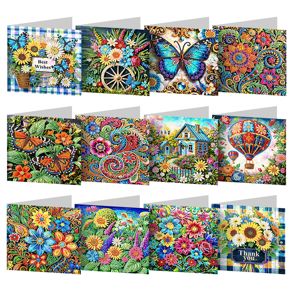 12pcs Diamond Painting Greeting Cards Handmade Diamond Art Cards for Adults (C)