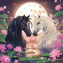 Load image into Gallery viewer, Diamond Painting - Partial Special Shaped - Black Horse And White Horse (30*30CM)
