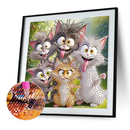 Diamond Painting - Partial Special Shaped - Funny Cat (30*30CM)