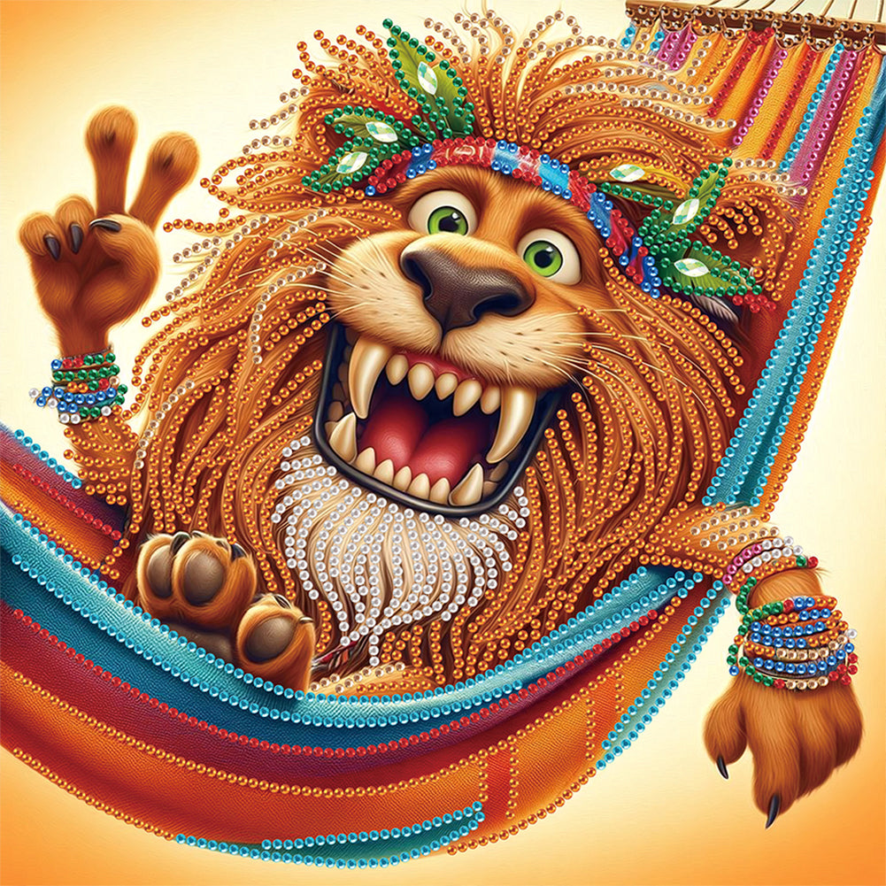 Diamond Painting - Partial Special Shaped - Funny Lion (30*30CM)