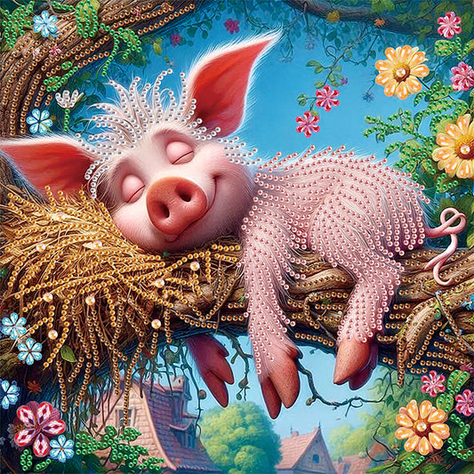Diamond Painting - Partial Special Shaped - Funny Pink Pig (30*30CM)