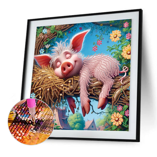 Diamond Painting - Partial Special Shaped - Funny Pink Pig (30*30CM)