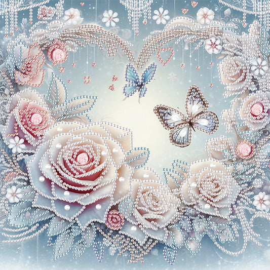 Diamond Painting - Partial Special Shaped - Flowers And Butterflies (30*30CM)