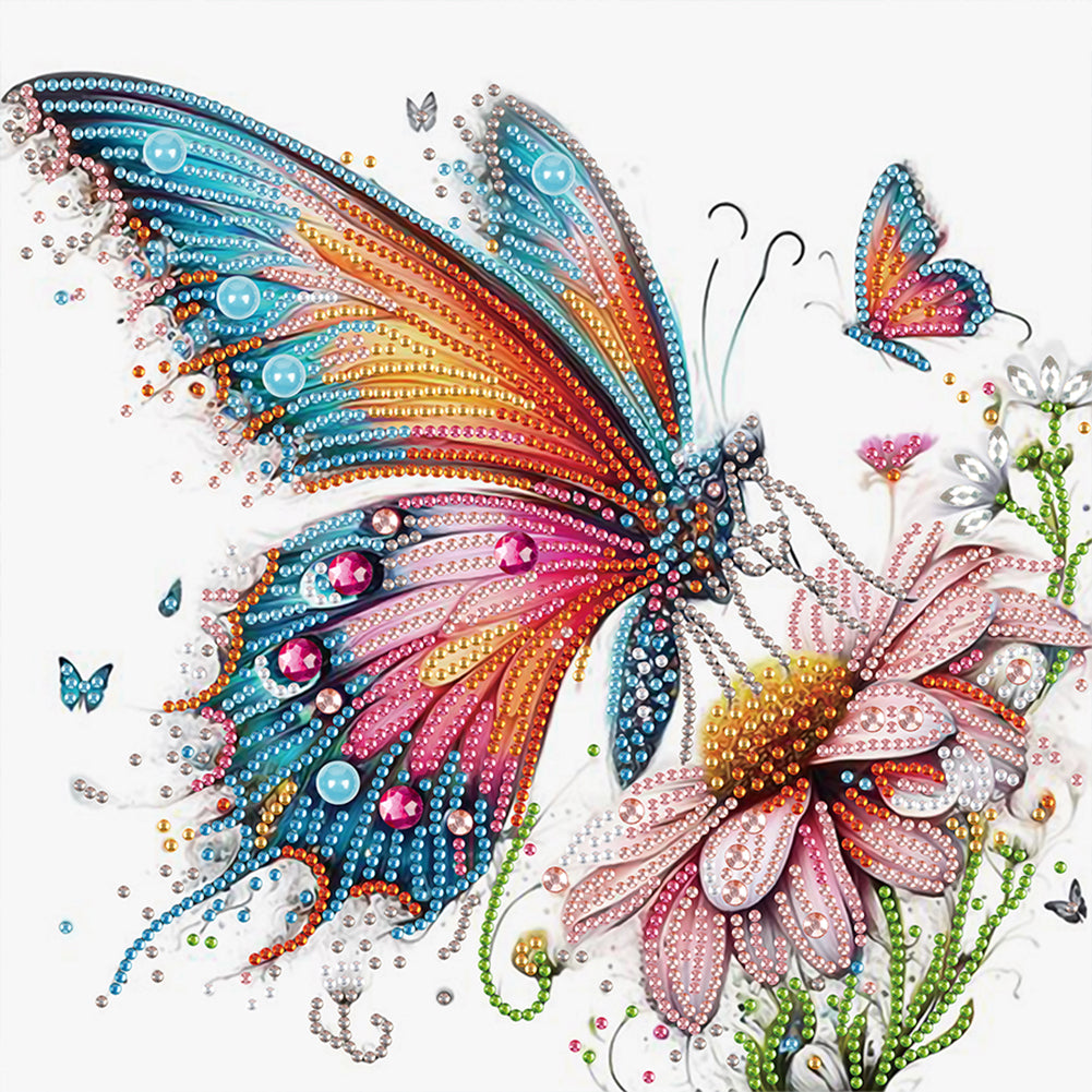Diamond Painting - Partial Special Shaped - Flowers And Butterflies (30*30CM)