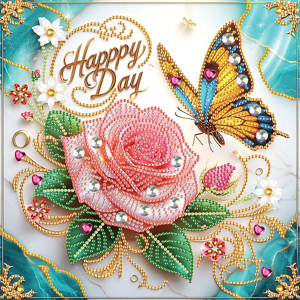 Diamond Painting - Partial Special Shaped - Flowers And Butterflies (30*30CM)