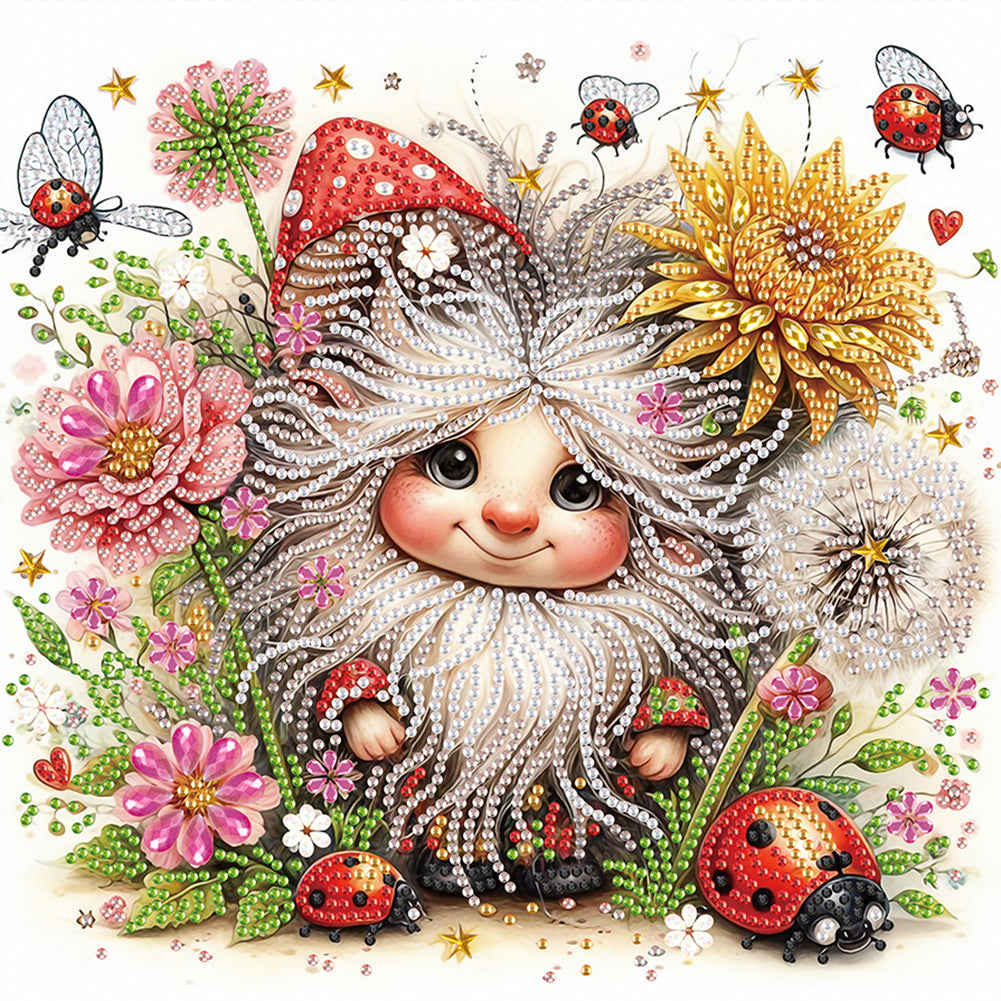 Diamond Painting - Partial Special Shaped - Ladybug Gnome (30*30CM)